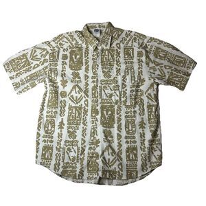 Vintage Pacific Heat Mens L Shirt Island Short Sleeve Hawaiian White  Cotton